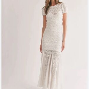 Sage the Label White Lace Sheer Maxi Dress – Bridal – Size Small